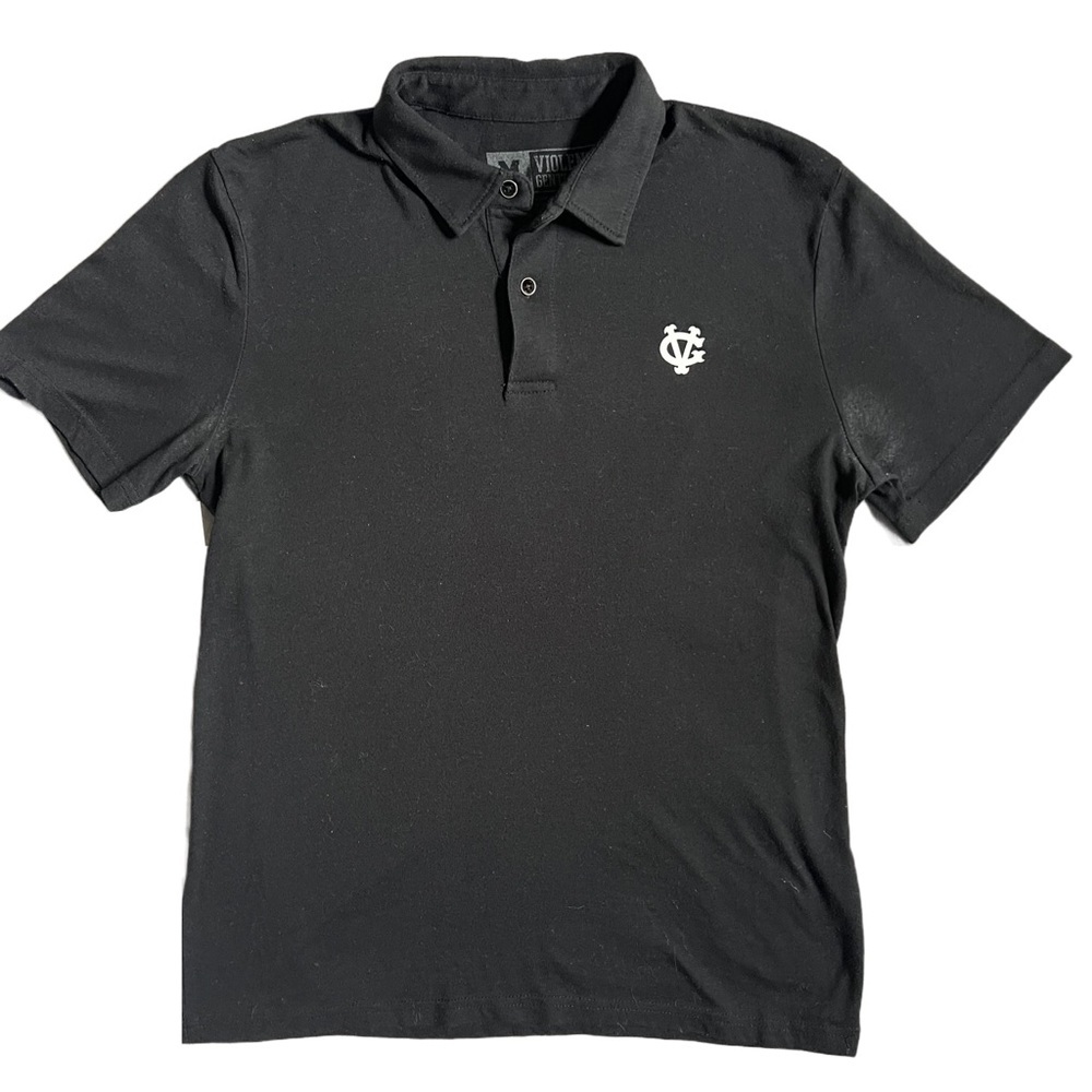 VIOLENT GENTLEMEN BLACK MONOGRAM PIQUE SHORT SLEEVE POLO SIZE M